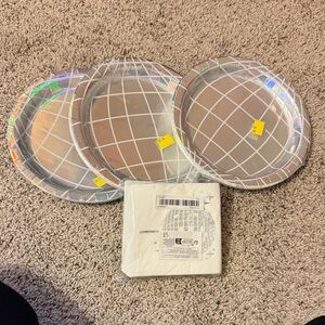 Holographic Silver Disposable Plates and Napkins Set